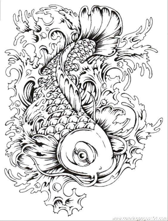 Coloring Fish and waves. Category coloring. Tags:  fish, koi, water.