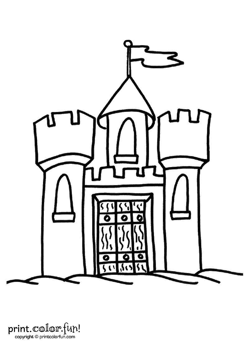 Розмальовки  Древній замок з вежами. Завантажити розмальовку замки, башти.  Роздрукувати ,замки,