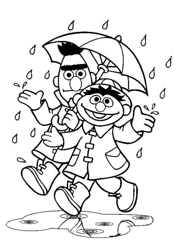 Розмальовки  Гуляємо під парасолькою. Завантажити розмальовку Дощ, парасолька, осінь.  Роздрукувати ,Дощ,