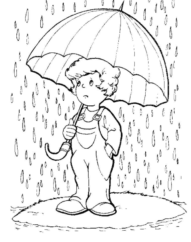 Розмальовки  Не люблю дощ. Завантажити розмальовку Дощ, парасолька, осінь.  Роздрукувати ,Дощ,