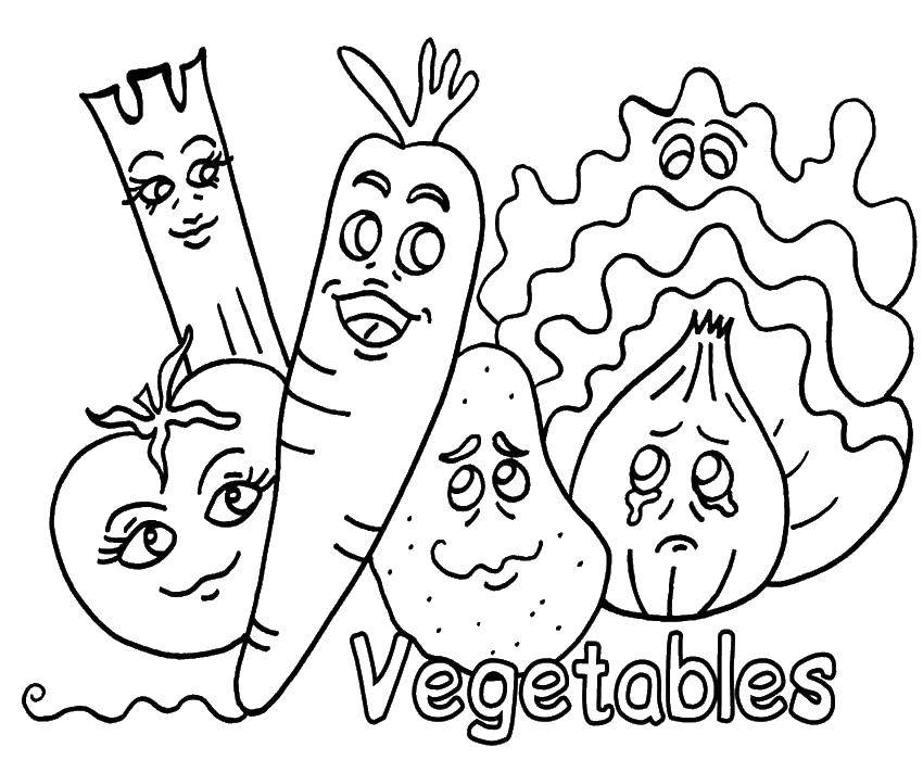 Розмальовки  Овочі з пичками. Завантажити розмальовку овочі, їжа.  Роздрукувати ,овочі,