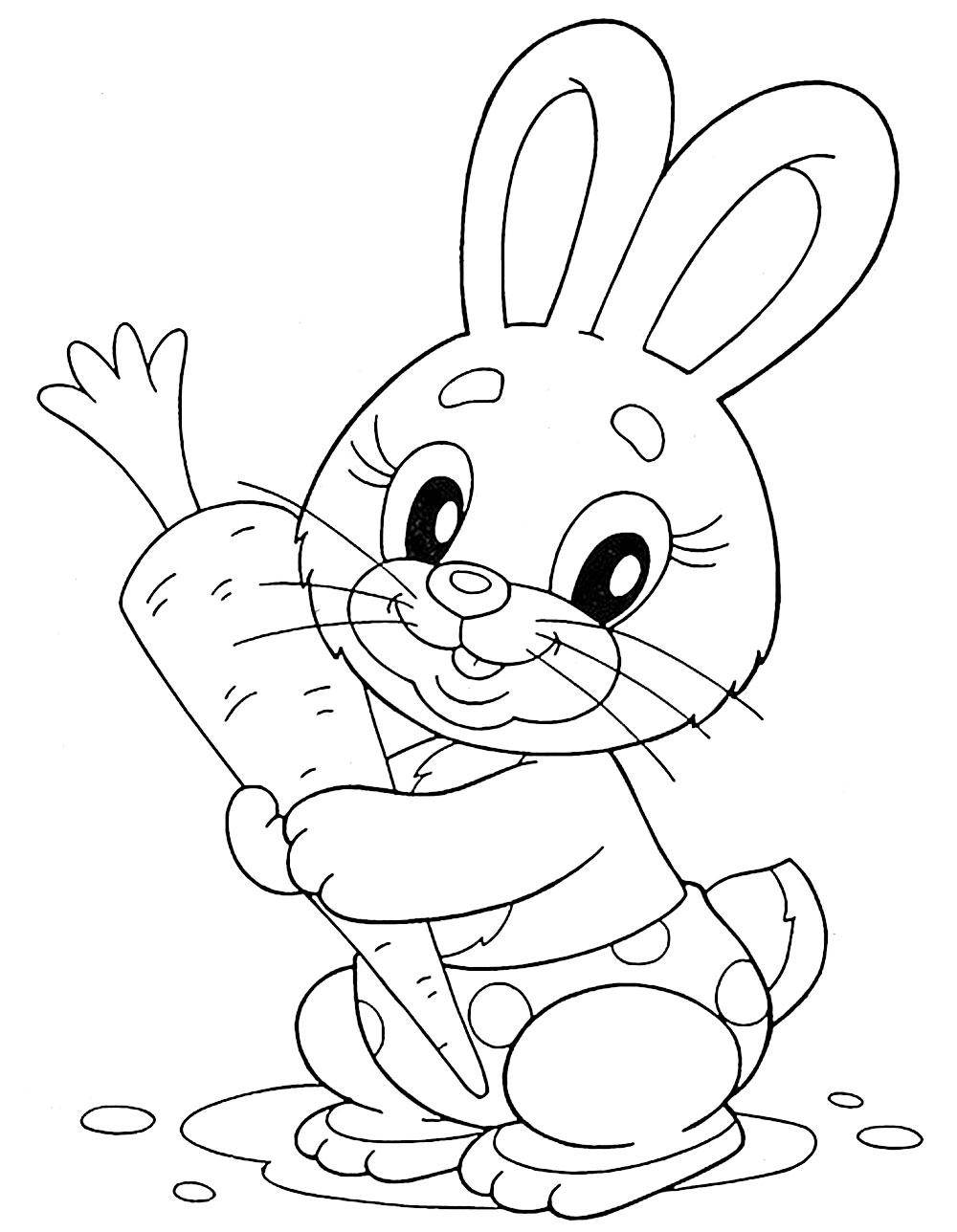 Раскраска Рисунок зайчика с морковкой Скачать ,заяц,кролик,.  Распечатать 