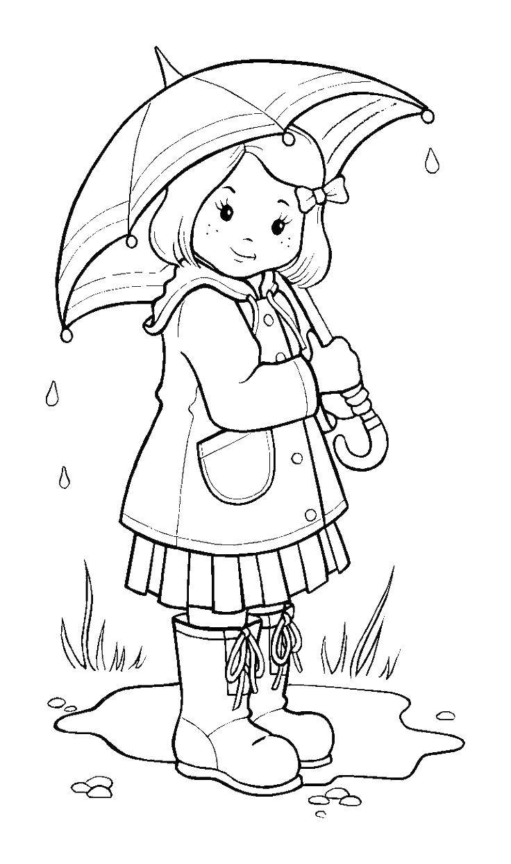 Розмальовки  Парасоля, захист від дощу. Завантажити розмальовку Дощ, парасолька, осінь.  Роздрукувати ,Дощ,