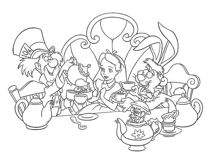 Coloring Alice at the tea party. Category coloring. Tags:  Alice in Wonderland.