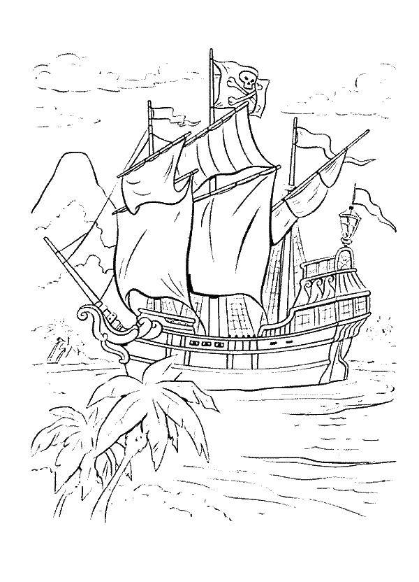 Coloring A large pirate ship. Category The pirates. Tags:  Pirate, island, treasure.