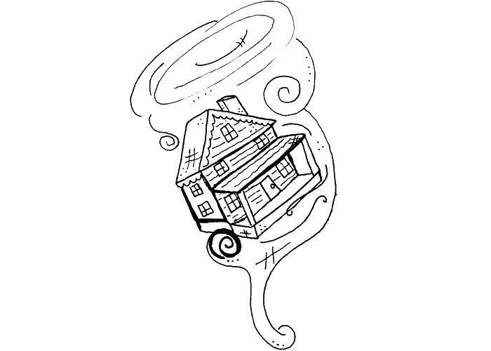 Coloring House in a tornado. Category coloring. Tags:  Tornadoes.