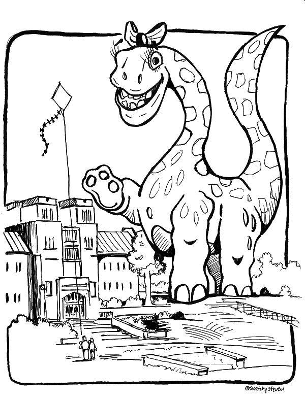 Coloring Dragon in the city. Category Dragons. Tags:  dragons, city, people.
