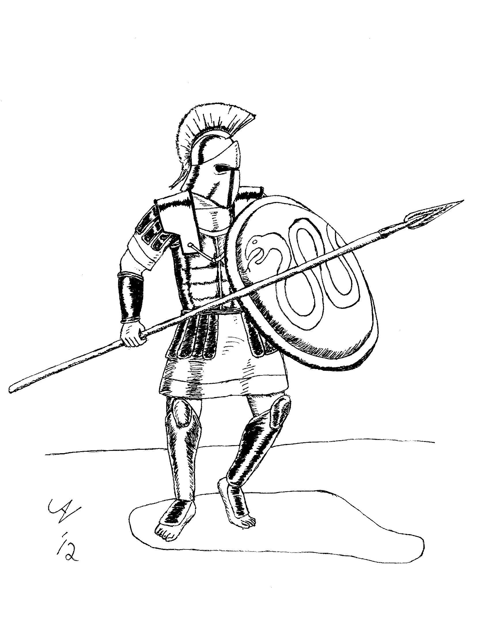 Coloring Gladiator ready for battle. Category People. Tags:  gladiators, ancient Rome.