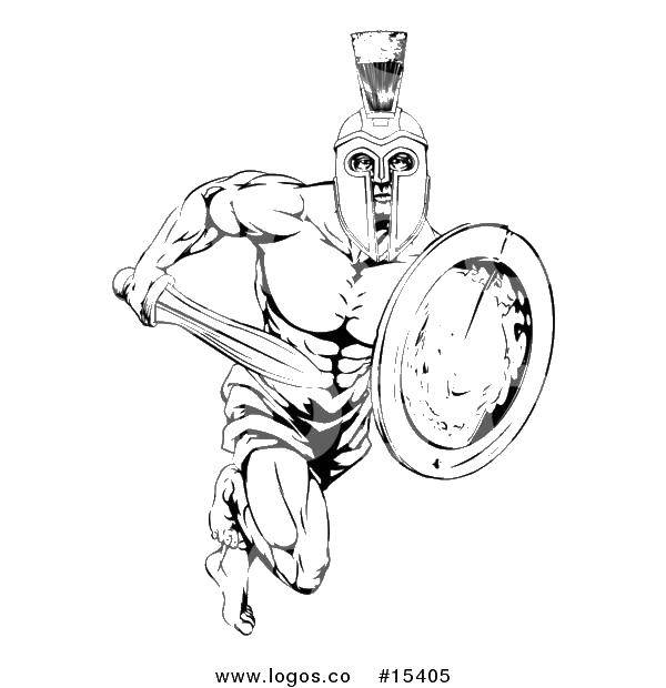 Coloring Gladiator with sword and shield. Category People. Tags:  gladiators, ancient Rome, helmet, armor.