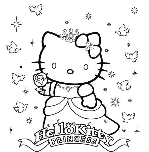 Coloring Hello kitty and the birds. Category Hello Kitty. Tags:  Hello kitty, birds.