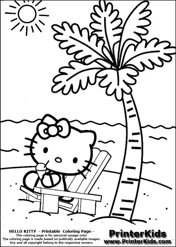 Название: Раскраска Китти, пальма. Категория: Хэллоу Китти. Теги: Хэллоу Китти.
