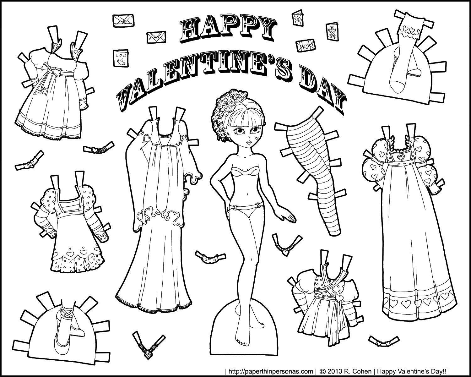 Coloring Кукла и одежда. Category Куклы. Tags:  кукла, одежда, день валентина.
