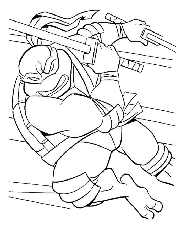 Coloring Leonardo attacks with swords. Category teenage mutant ninja turtles. Tags:  Comics, Teenage Mutant Ninja Turtles.
