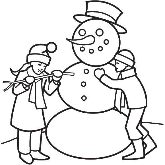 Название: Раскраска Лепим снеговичка.. Категория: раскраски. Теги: Снеговик, снег, зима.