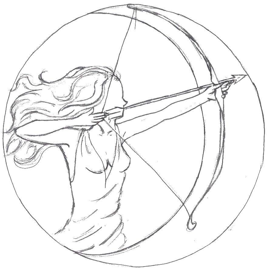 Название: Раскраска Лучница. Категория: девушка. Теги: девушка, лучница, лук и стрелы.