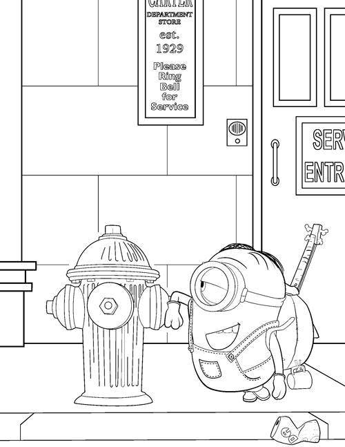 Coloring Minion and fire hydrant. Category the minions. Tags:  minions, cartoons.