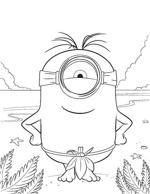 Coloring The minion on the beach. Category the minions. Tags:  minions, cartoons, beach.