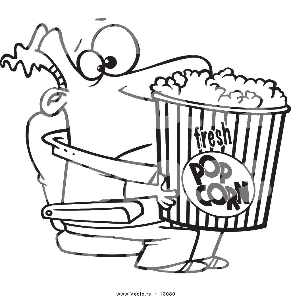 Название: Раскраска Мужчина с попкорном. Категория: Фильмы. Теги: кинотеатр, попкорн, еда.