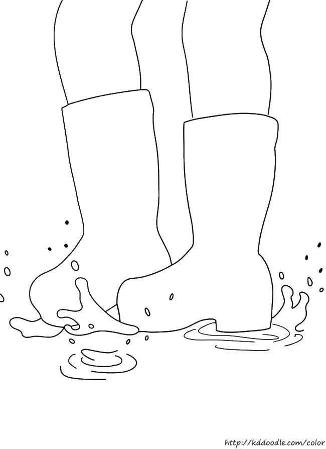 Название: Раскраска Ноги в луже. Категория: Дождь. Теги: дождь, лужа, ноги, сапоги.