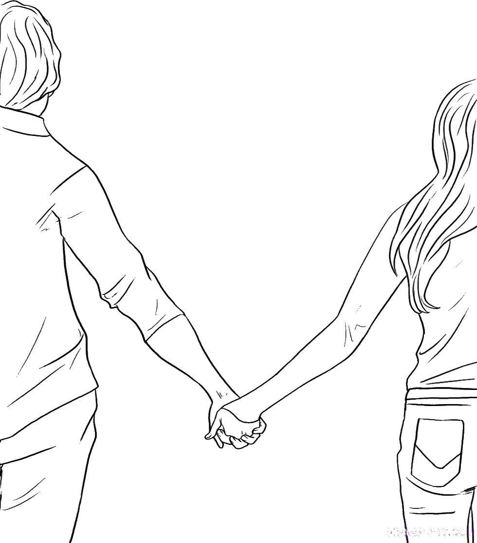 Coloring Couple holding hands. Category Valentines day. Tags:  Valentines day, love.