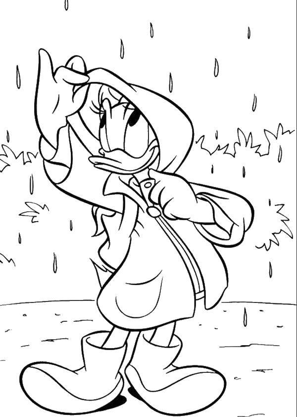 Coloring Ponca looking at the rain. Category Rain. Tags:  Rain, umbrella, autumn.