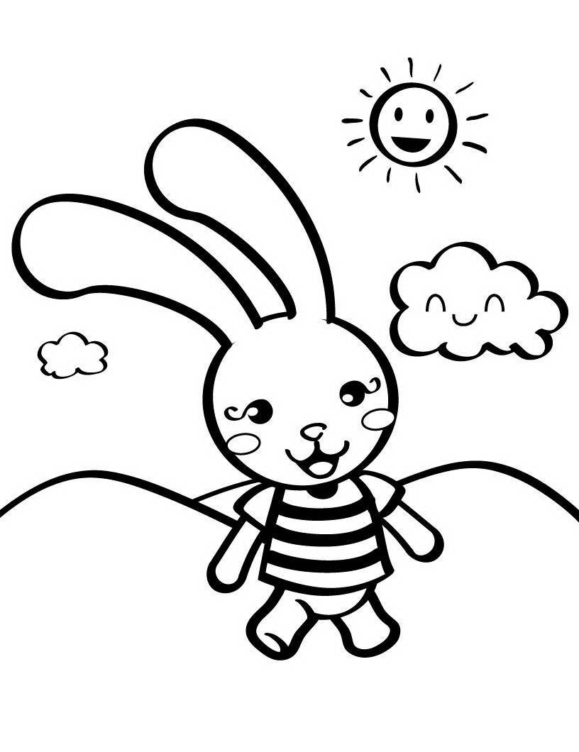 Название: Раскраска Рисунок зайчика гуляющий на солнце. Категория: домашние животные. Теги: заяц, кролик.