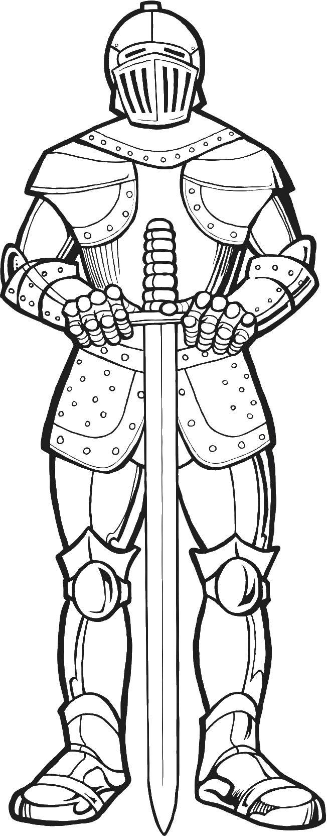 Coloring A knight in armor. Category Knights . Tags:  knights, armor, sword.