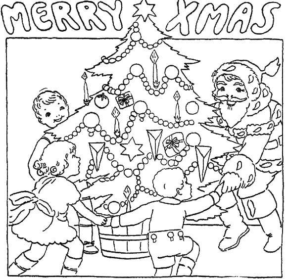 Название: Раскраска Счастливого рождества, праздник. Категория: Рождество. Теги: Рождество, Санта Клаус, подарки.