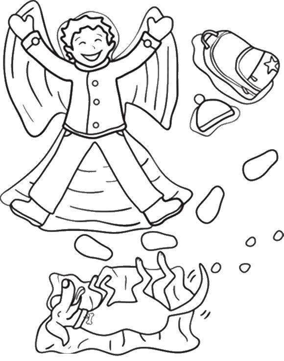 Coloring Snow angel. Category coloring. Tags:  Winter, snow, joy, children.