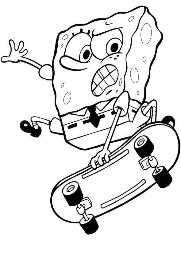 Название: Раскраска Спанч боб на скейтборде. Категория: Персонаж из мультфильма. Теги: Персонаж из мультфильма, Спанч Боб, Губка Боб.