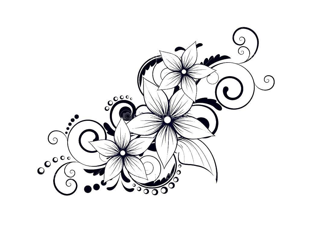 Название: Раскраска Три цветка и узоры. Категория: узоры. Теги: узоры, цветы.