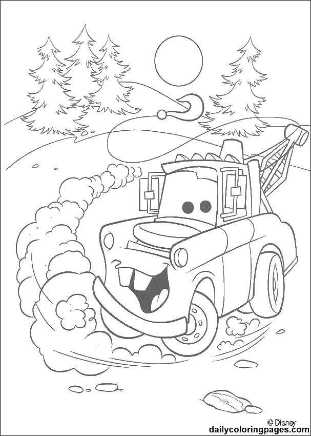 Coloring Hilarious tow truck from cars. Category Wheelbarrows. Tags:  Cars, cartoons, tow truck.