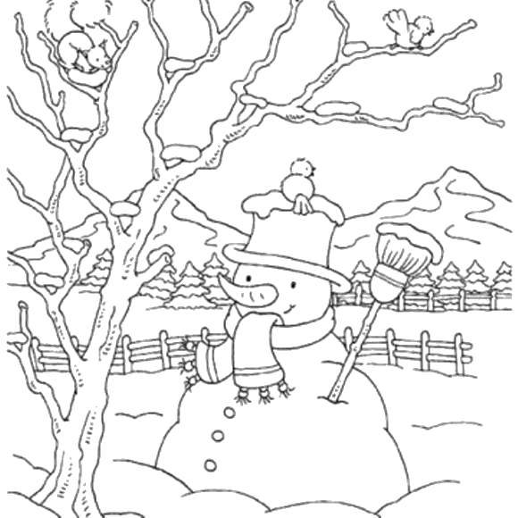 Coloring Snowy the snowman. Category coloring. Tags:  Snowman, snow, winter.