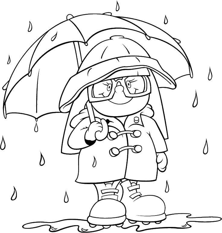 Название: Раскраска Зонт защищает от зонта. Категория: Дождь. Теги: Дождь, тучи.