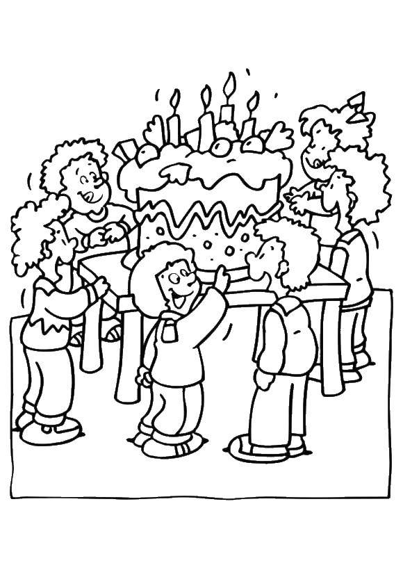 Розмальовки  Діти святкового торта. Завантажити розмальовку торти, вечірка, діти, вечірка.  Роздрукувати ,торти,