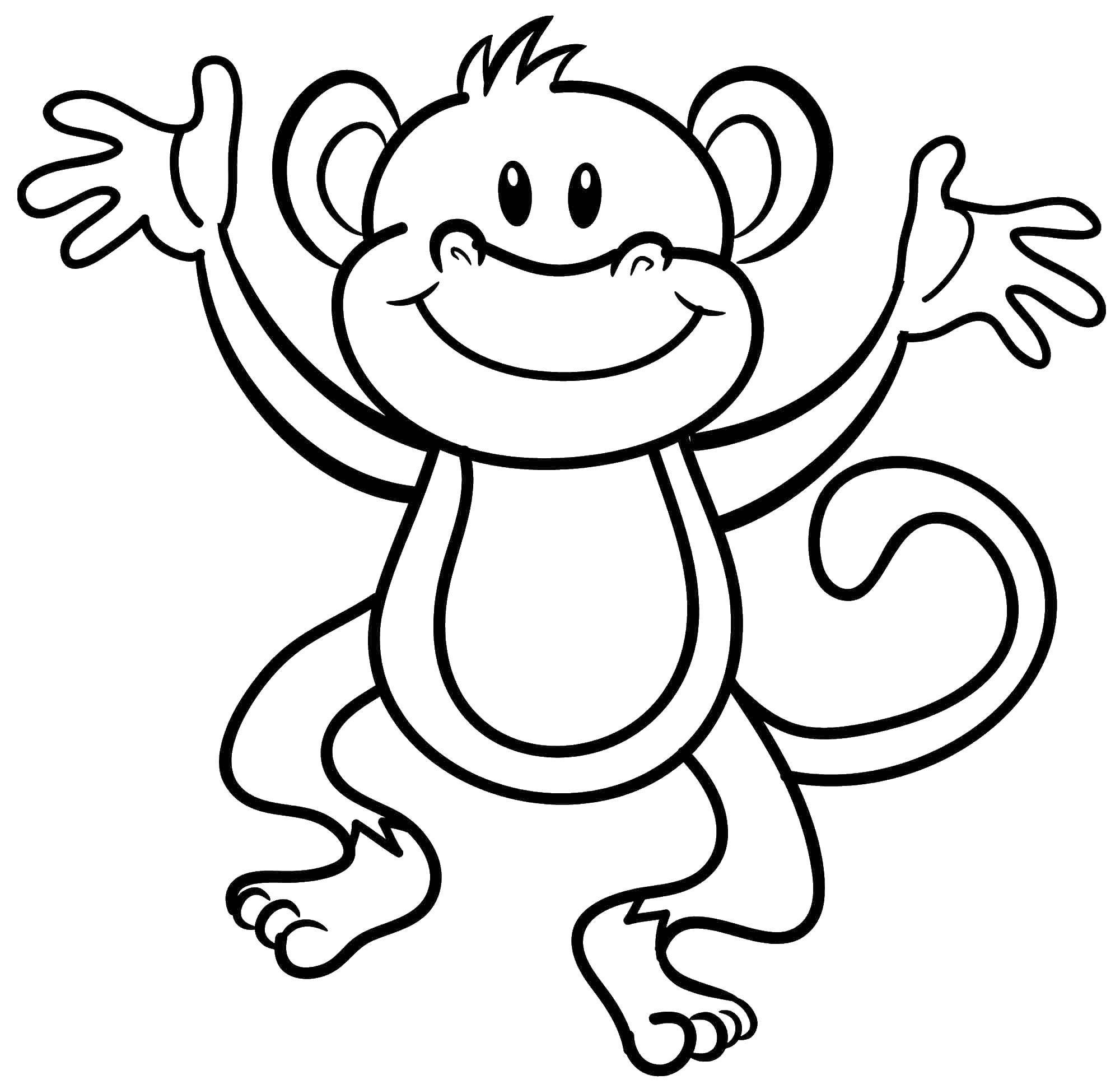 Розмальовки  Добра мавпочка. Завантажити розмальовку мавпи, макаки, тварини.  Роздрукувати ,мавпа,