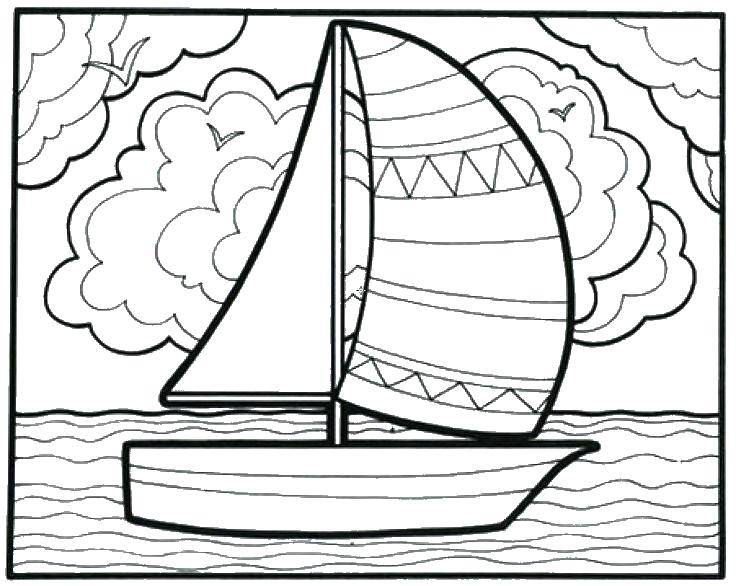 Розмальовки  Човен з вітрилом на воді. Завантажити розмальовку Корабель, вода.  Роздрукувати ,корабель,