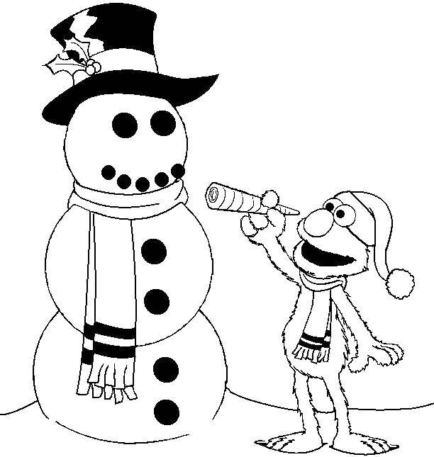 Розмальовки  Монстрик і сніговик. Завантажити розмальовку сніговики, монстрик, зима.  Роздрукувати ,сніговик,