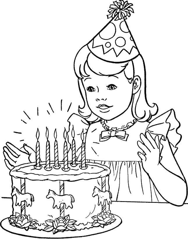 Розмальовки  Шостий день народження. Завантажити розмальовку Торт, їжа, свято.  Роздрукувати ,розмальовки,