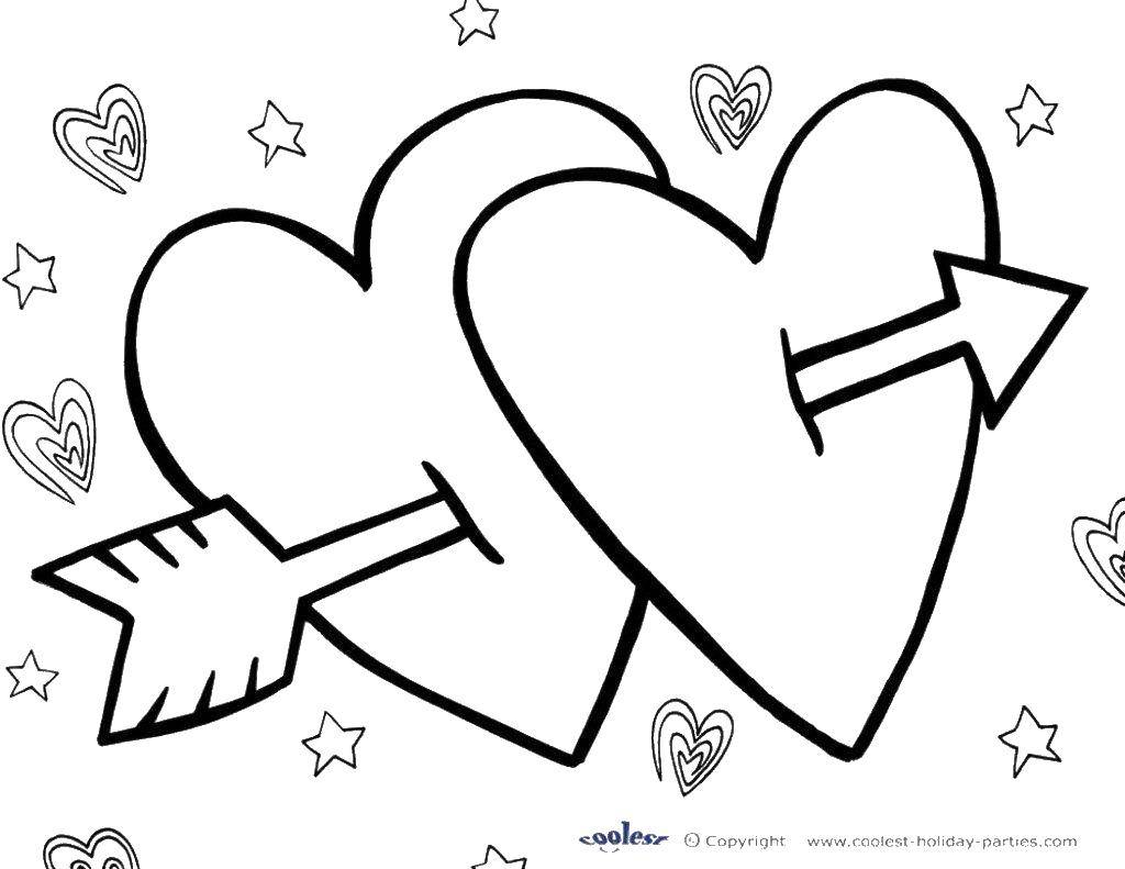 Розмальовки  Стріла пронизала серця. Завантажити розмальовку День Святого Валентина, любов, серце.  Роздрукувати ,День святого валентина,
