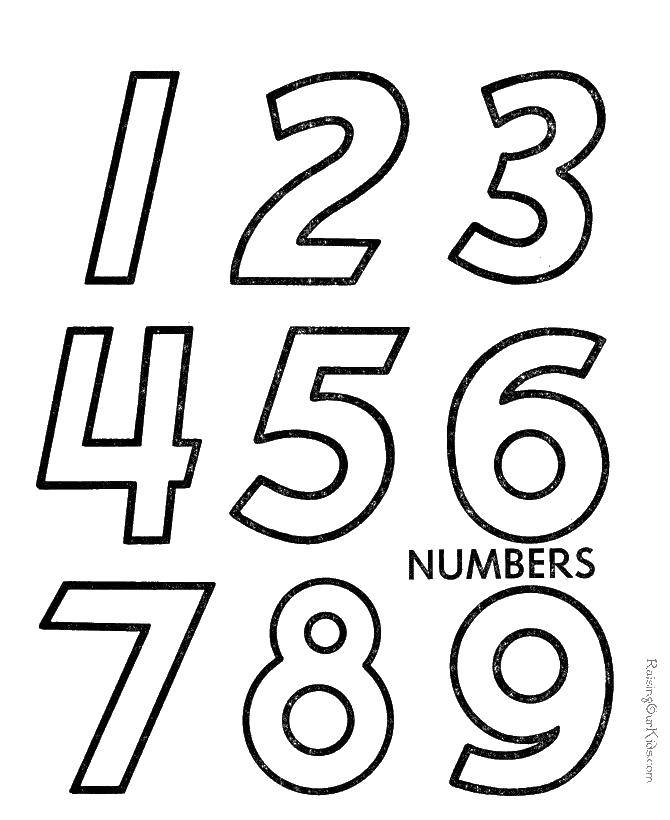 Розмальовки  Цифри. Завантажити розмальовку цифри, 1, 2, 3, 4, 5, 6, 7, 8, 9.  Роздрукувати ,Цифри,