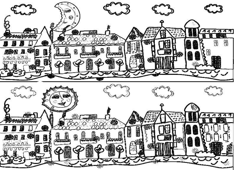 Опис: розмальовки  Візерунковий містечко вдень і вночі. Категорія: розмальовки антистрес. Теги:  Антистрес.