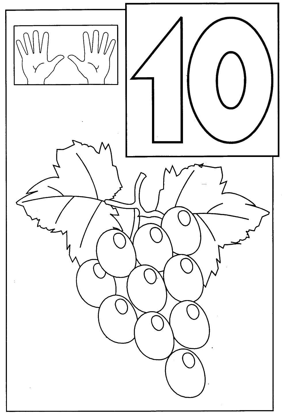 Название: Раскраска 10 виноградинок. Категория: ягоды. Теги: ягоды, виноград, 10.