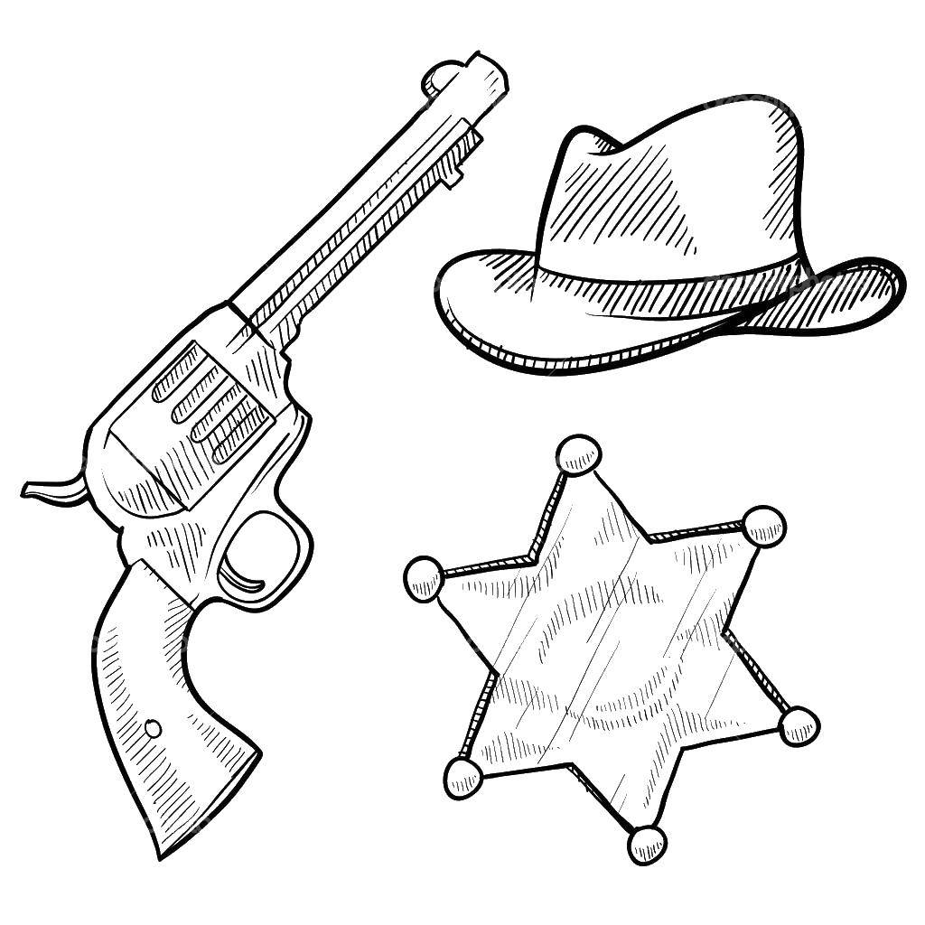 Coloring Accessories for the Sheriff. Category coloring. Tags:  Sheriff badge, hat.