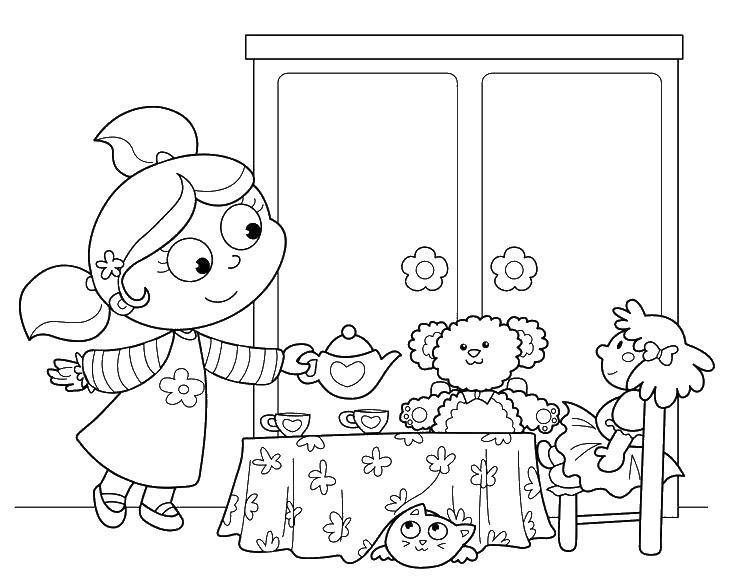 Coloring The tea party. Category coloring. Tags:  Tea.