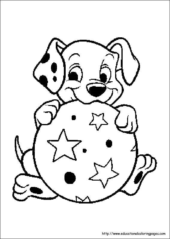 Coloring Dalmatian dog with ball. Category 101 Dalmatians. Tags:  101 Dalmatians, Disney, cartoon.