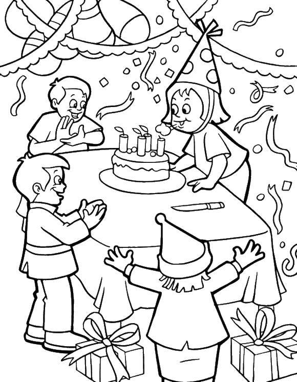Coloring The children at the party. Category coloring. Tags:  celebration, party, children.