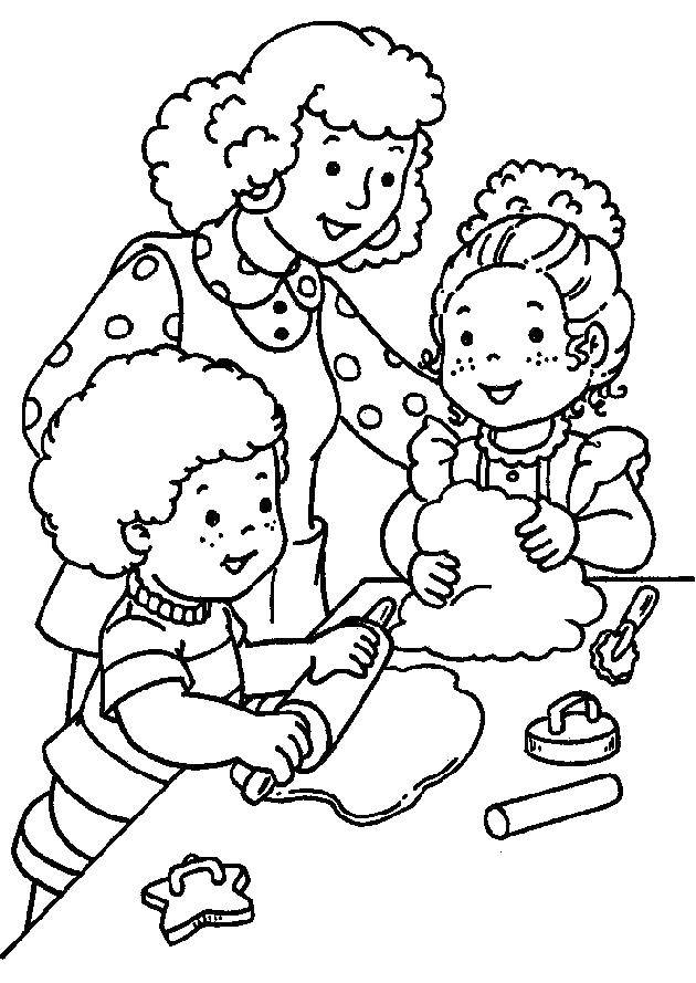 Название: Раскраска Дети помогают маме на кухне. Категория: мама с ребенком. Теги: мама, ребенок, кухня.