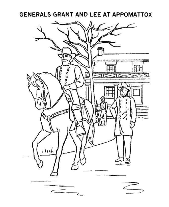 Coloring Generals grant and Lee. Category Coloring pages. Tags:  history, generals Grant, Lee.