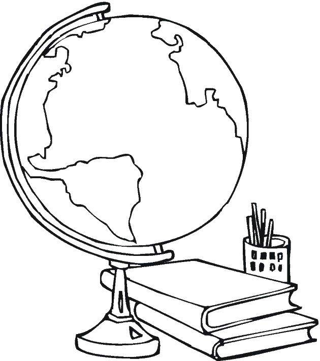 Coloring Globe and books. Category The table. Tags:  a Desk , globe, books.